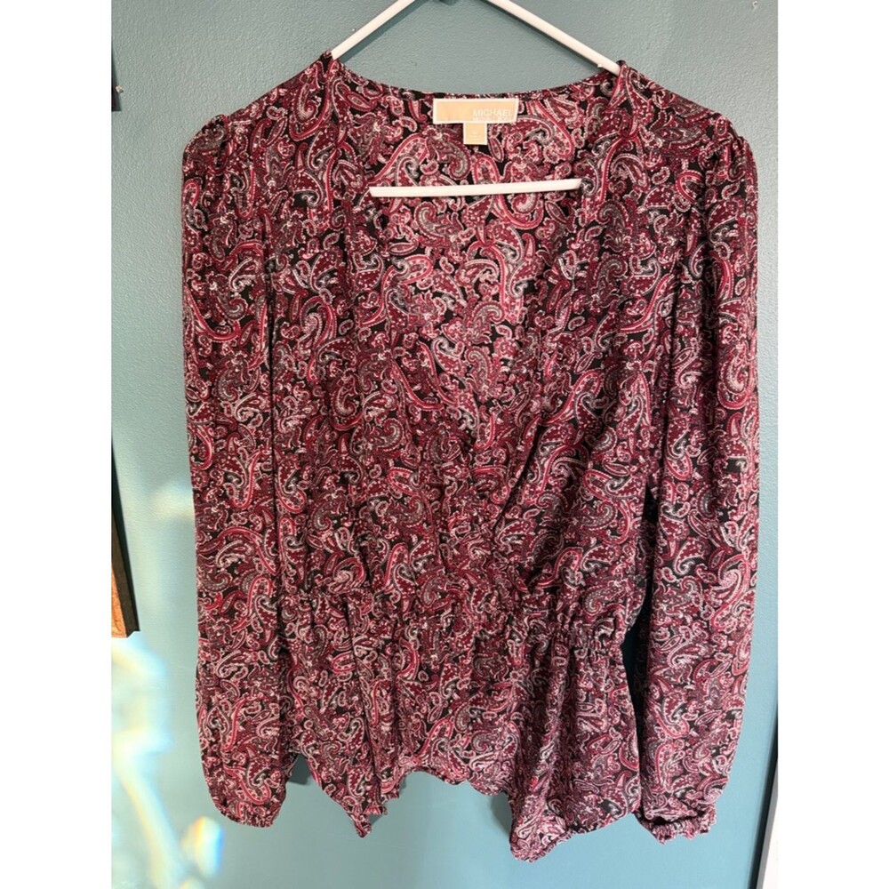 Michael Kors Burgundy Paisley Long-Sleeve Blouse